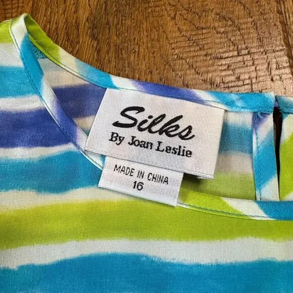 VTG Silks By Joan Leslie Blazer & Blouse Neon Green 100% Silk Womens Sz 16 - Picture 3 of 15